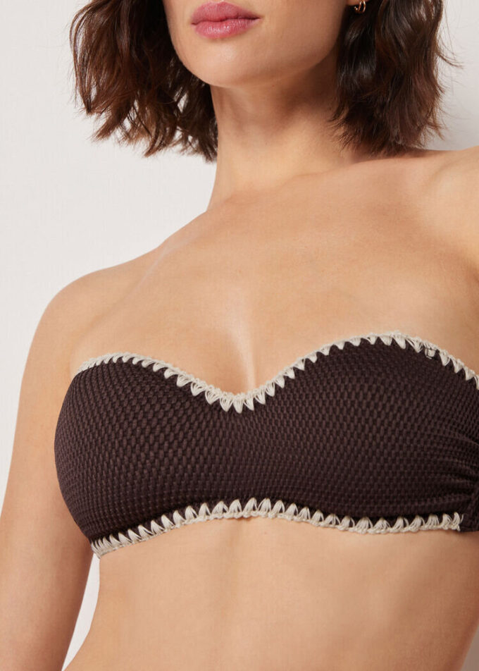 Bandeau plavky s dvoubarevnou výšivkou