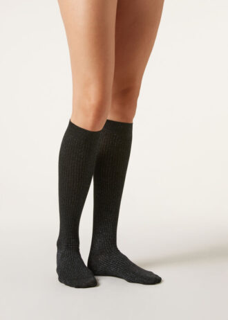 Dlouhé žebrované bavlněné ponožky
