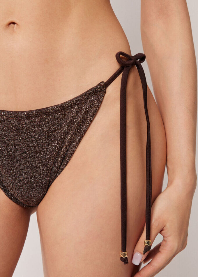 Plavkové kalhotky na šňůrky Brown Glitter